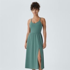 NWT Halara Midi Dress – Racerback, Built-In Shelf Bra – Blue Spruce